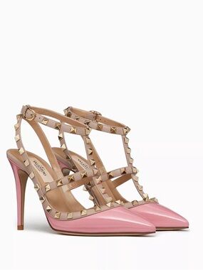 Valentino Garavani Rockstud Patent Slingback Pump Pink Nude In Box Size 39
